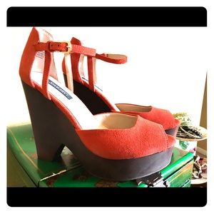 Orange Faux Suede Platform Sandals